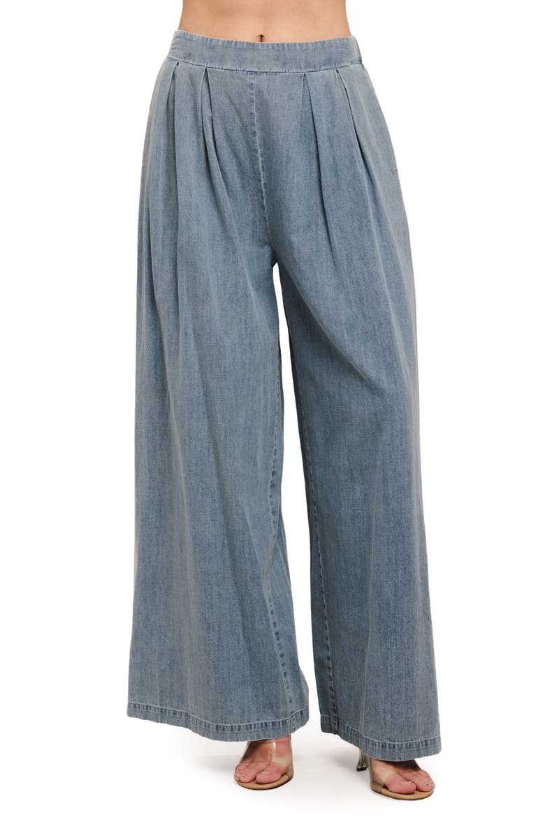 Pleated Wide Leg Pants, Main, color, LIGHT INDIGO