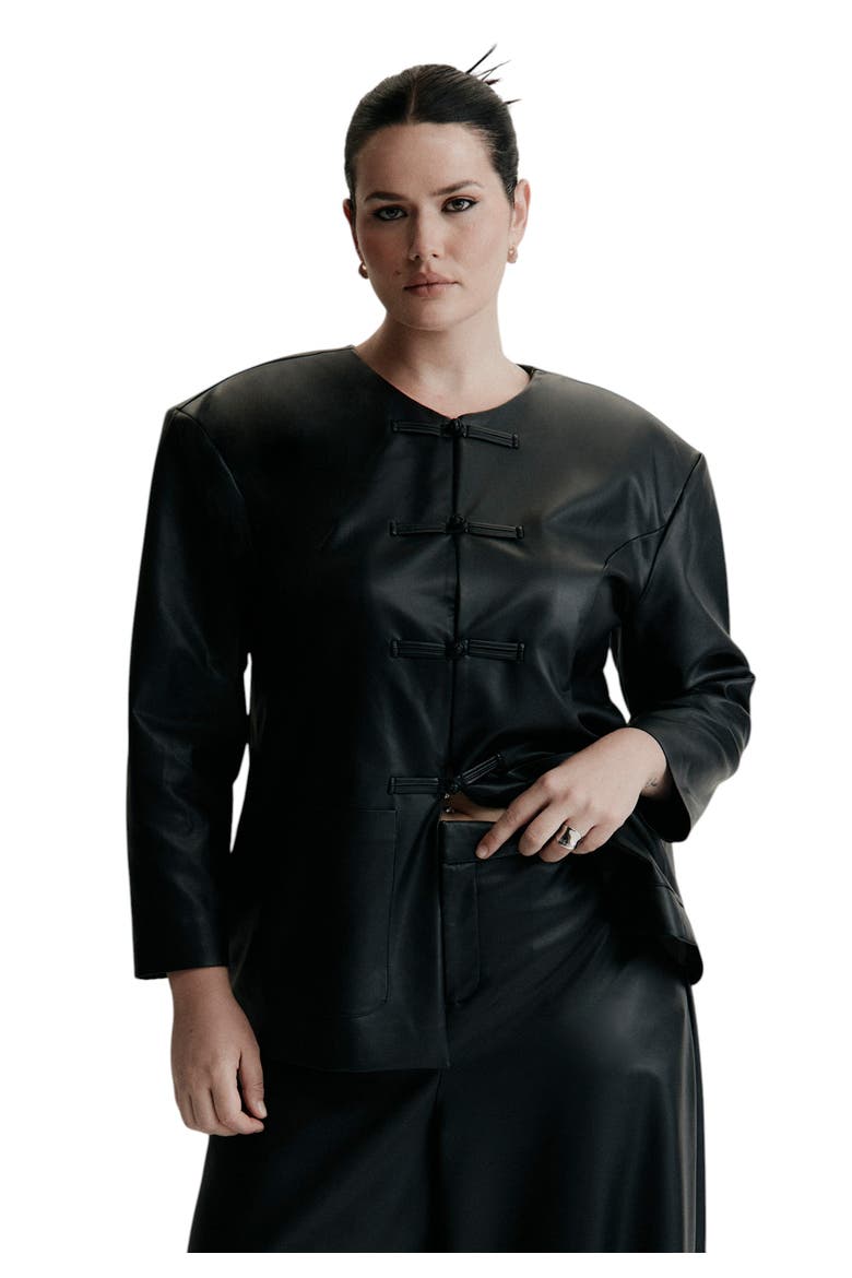 Button Detail Faux Leather Jacket (plus), Alternate, color, BLACK ONYX