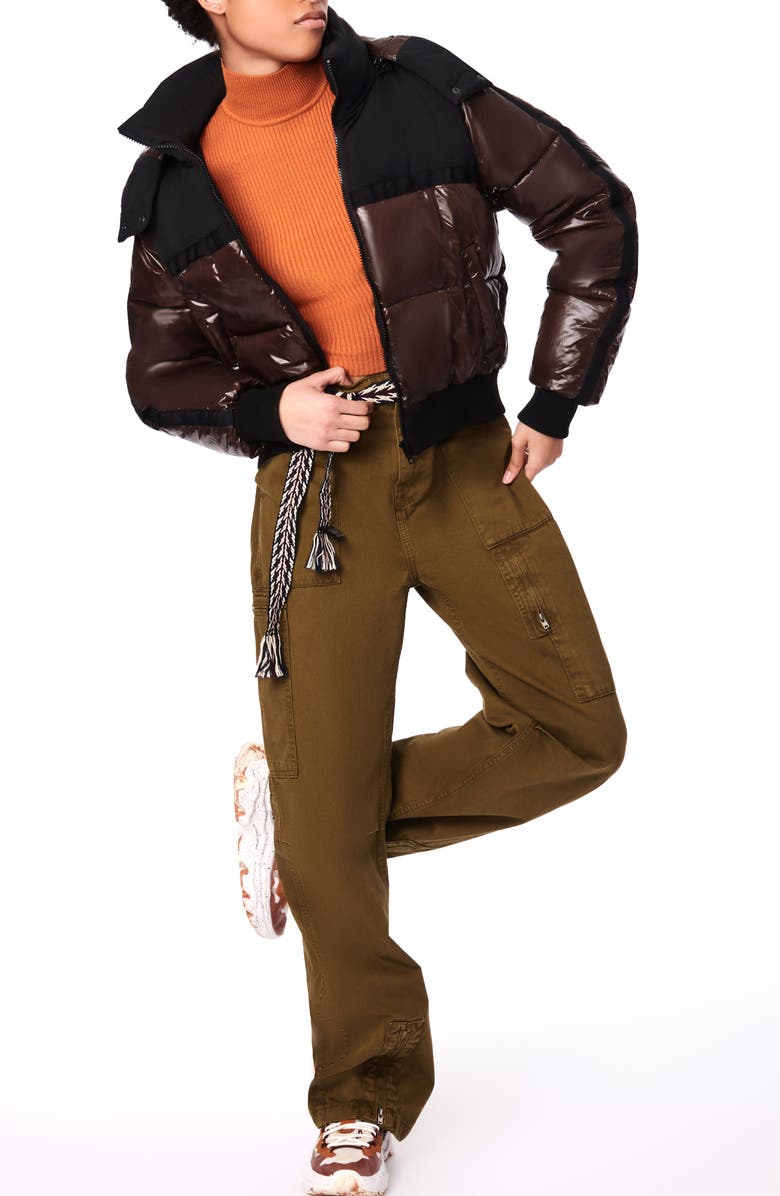 BERNIE Water Resistant Shiny Mixed Media Crop Puffer Jacket, Alternate, color, 