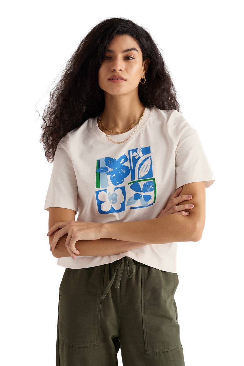 Copseland Organic Cotton Graphic T-Shirt, Alternate, color, CUTOUT PANSY CHALK