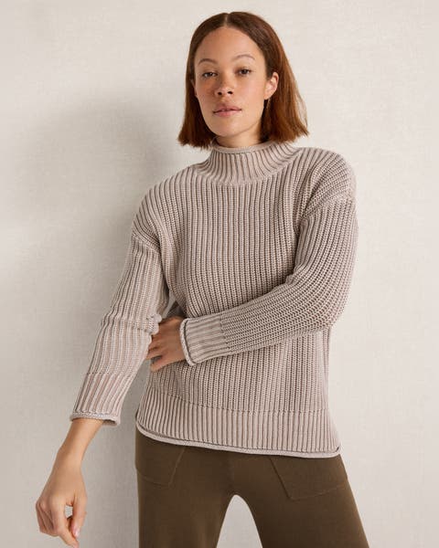 Garment-dyed Organic Cotton Shaker Stitch Roll Neck Sweater