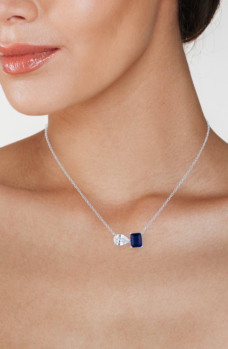 CZ by Kenneth Jay Lane Cubic Zirconia Two-Stone Pendant Necklace, Alternate, color, 