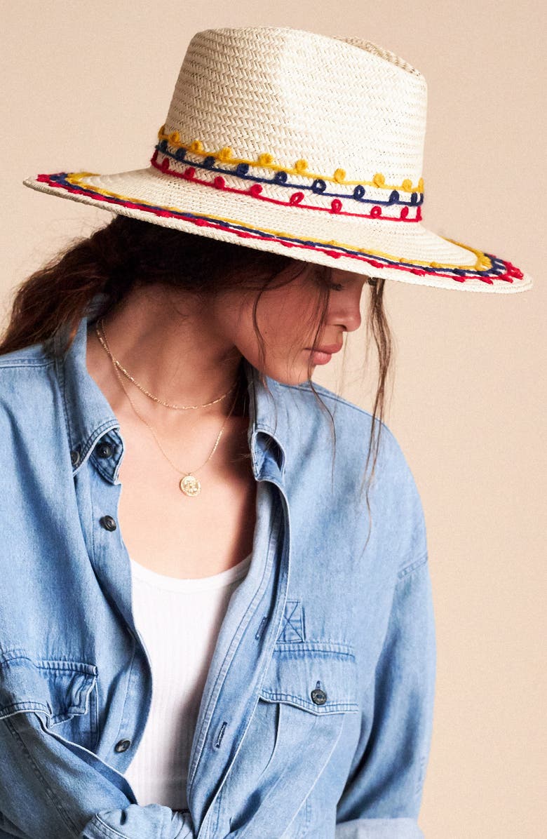 Brixton Joanna Embroidered Straw Hat, Alternate, color, 
