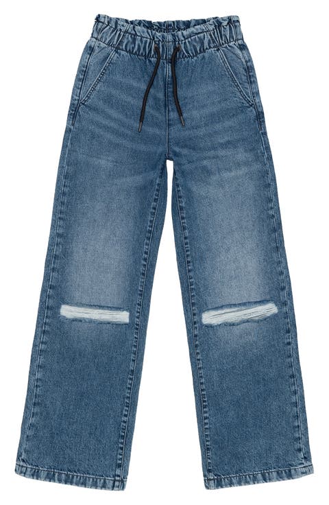 Kids' Mia Distressed Wide Leg Pull-On Jeans (Big Kid)