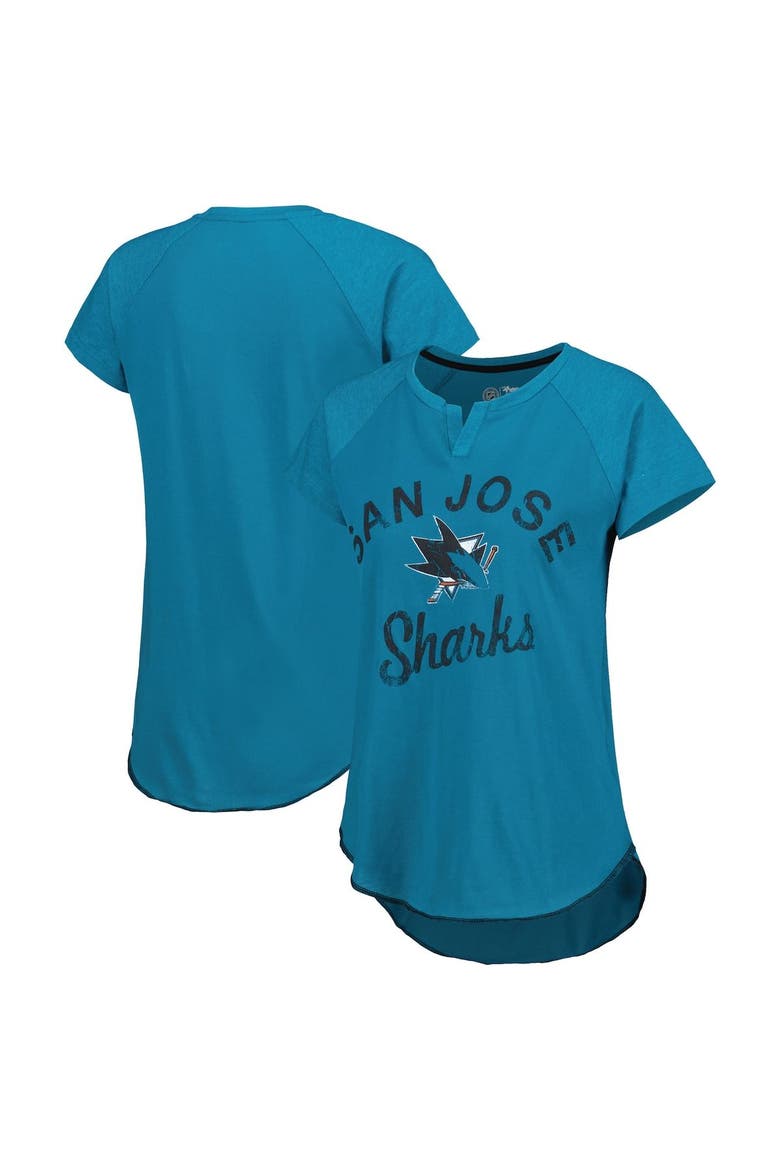 Women's Starter Teal San Jose Sharks Grand Slam Raglan Notch Neck T-Shirt, Main, color, Teal