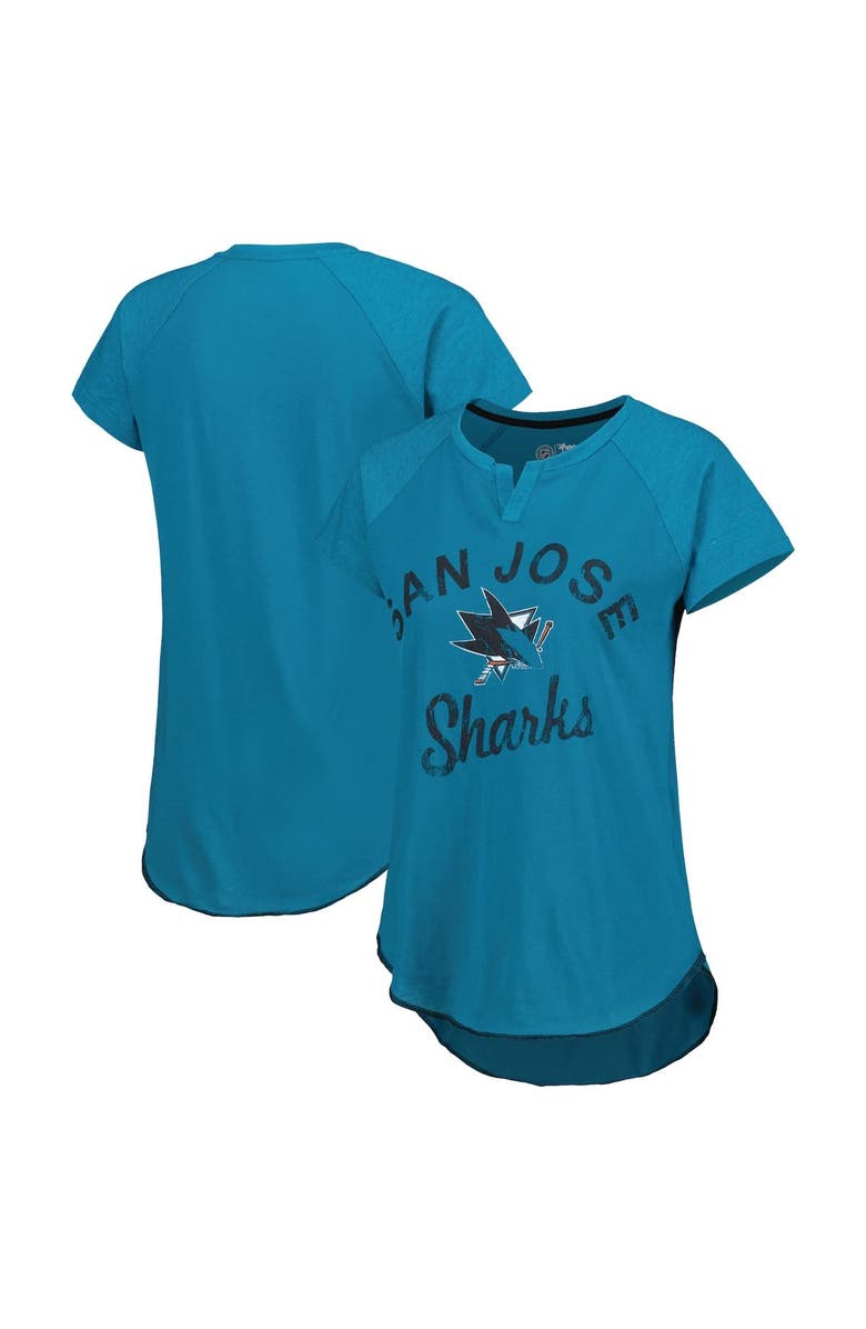 STARTER Women's Starter Teal San Jose Sharks Grand Slam Raglan Notch Neck T-Shirt, Main, color, 