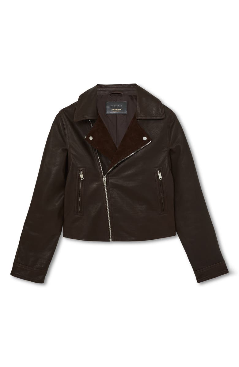 Reiss Lidia Leather Moto Jacket, Alternate, color, Chocolate Brown