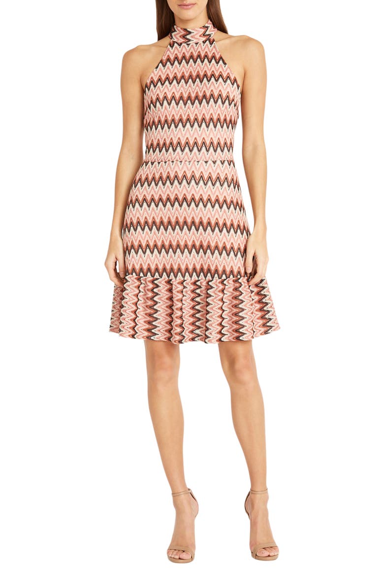 Halter Peplum Hem Dress, Main, color, LIGHT PINK/ NEUTRAL COMBO