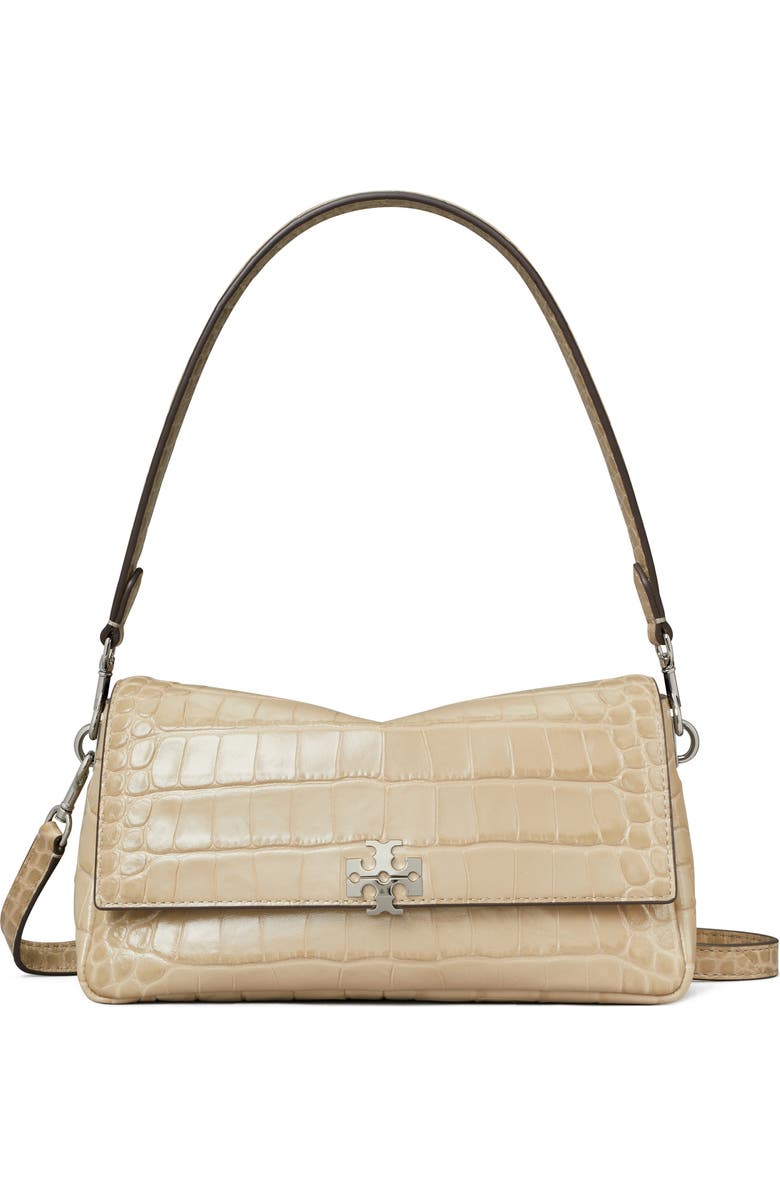 Tory Burch Small Charlie Croc Embossed Shoulder Bag, Main, color, Light Hickory