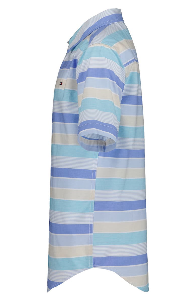 Tommy Hilfiger Kids' Railroad Stripe Short Sleeve Shirt, Alternate, color, Spring Blue
