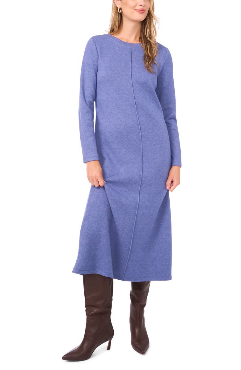 Vince Camuto Exposed Center Seam Long Sleeve Midi Sweater Dress, Alternate, color, Denim Heather