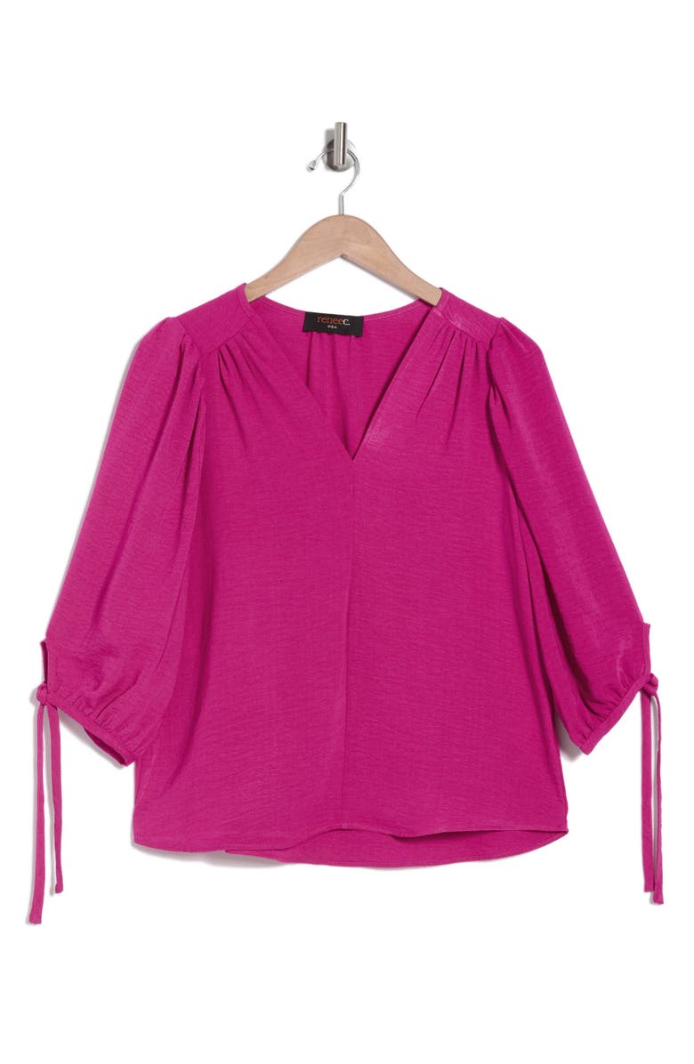 Renee C Ditsy Puff Sleeve Blouse, Alternate, color, Fuchsia