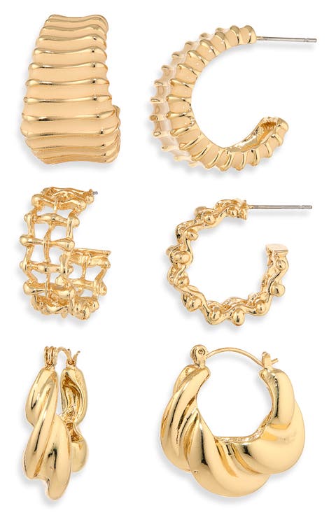 Set of 3 Textured Hoop Earrings