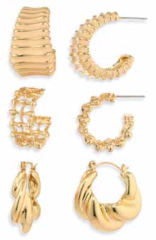 NATASHA Set of 3 Textured Hoop Earrings