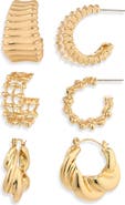 NATASHA Set of 3 Textured Hoop Earrings