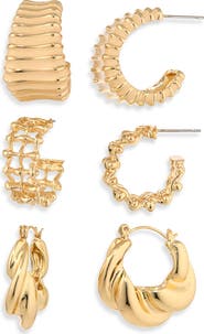NATASHA Set of 3 Textured Hoop Earrings
