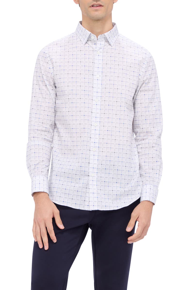 Bugatchi Karl Shaped Fit Check Button-Up Shirt, Main, color, White