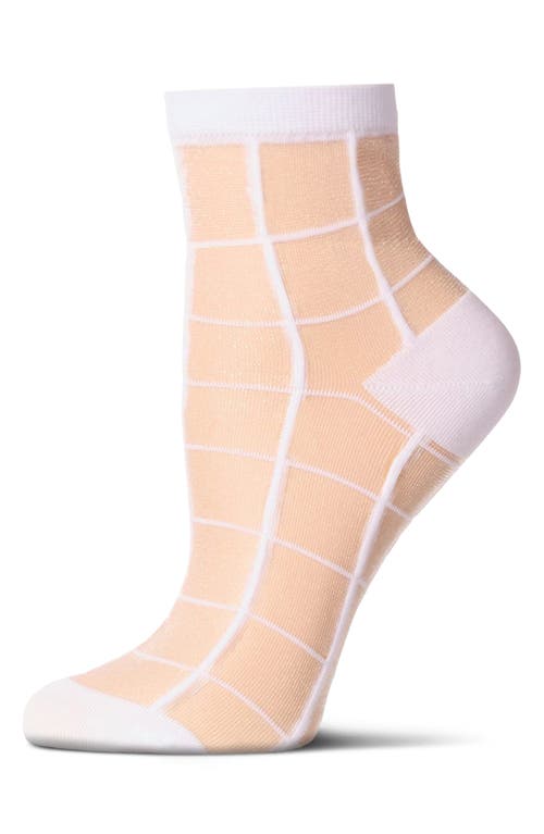 Memoi Sheer Plaid Ankle Socks In White