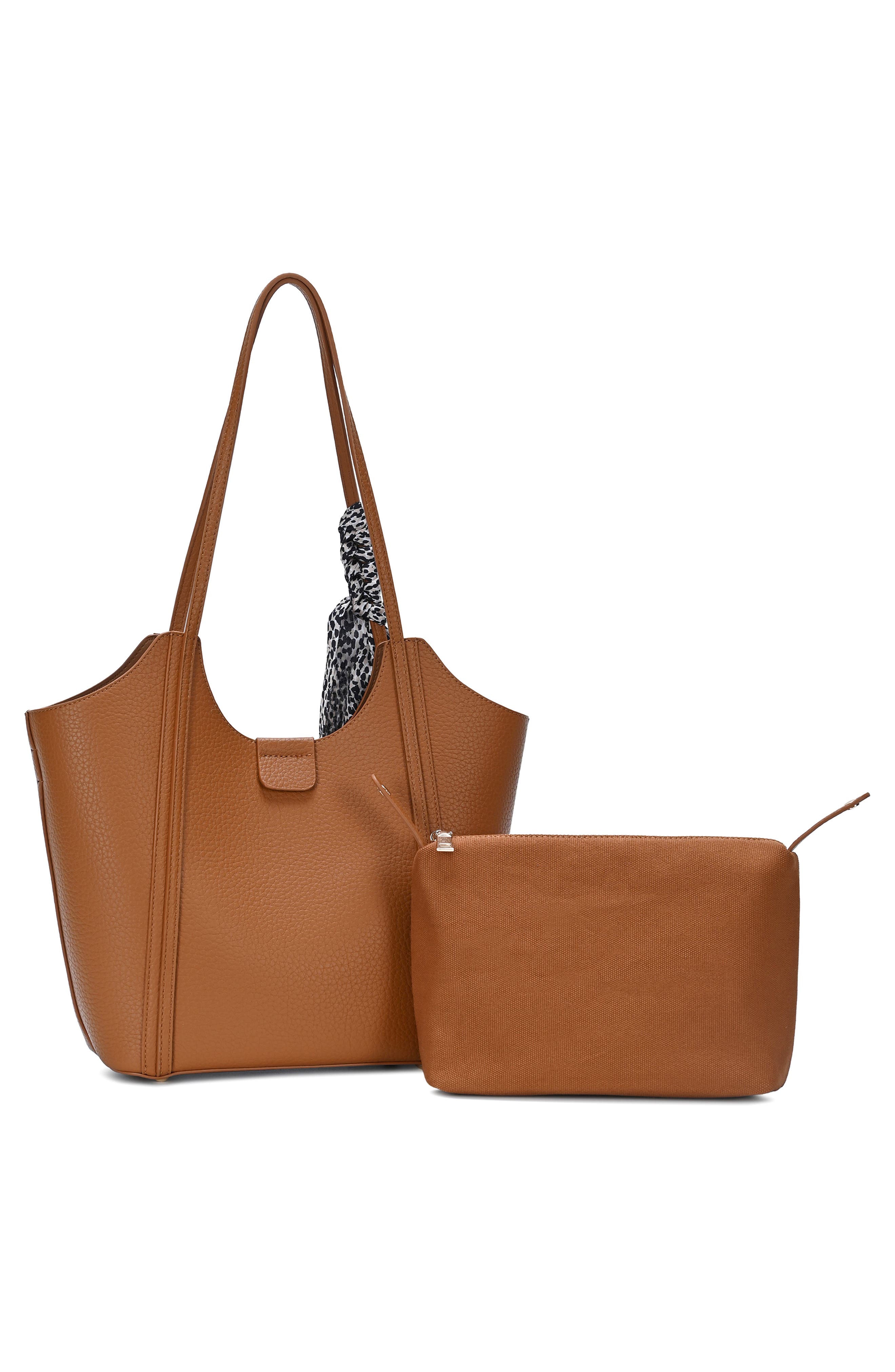 Faux Leather Tote with Scarf, Alternate, color, TAN
