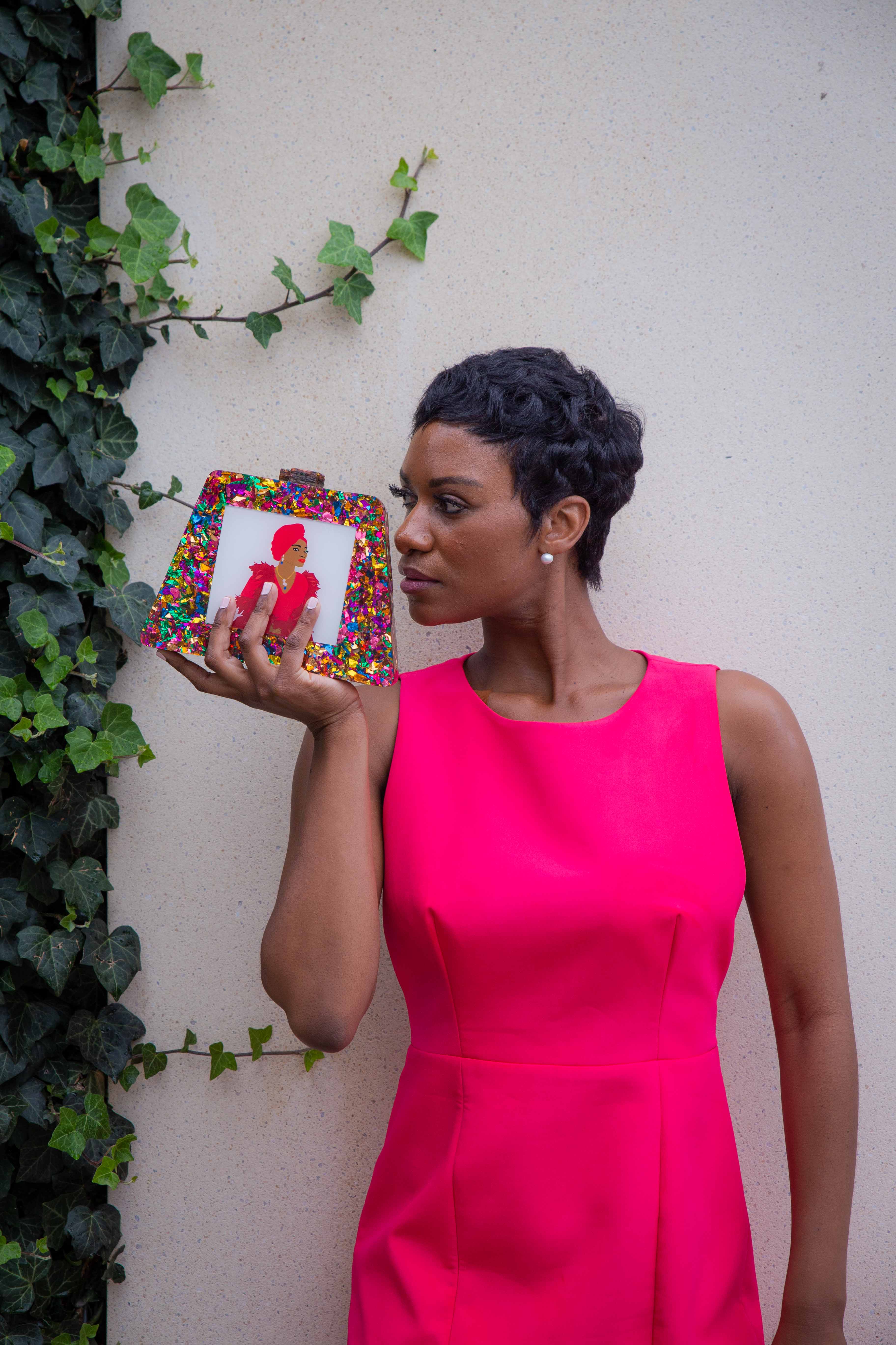 LarAllan Ade Acrylic Triangular Box Clutch With Strap, Alternate, color, Multi Confetti