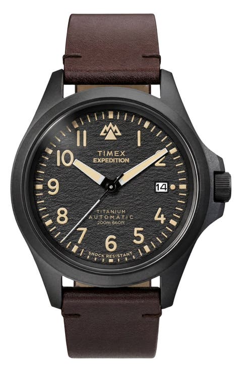 Expedition North Field Post Automatic Leather Strap Watch, 41mm