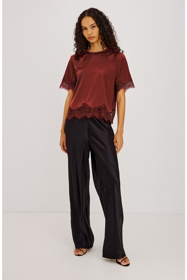 Sonora Lace Trim Satin Top, Alternate, color, CRIMSON