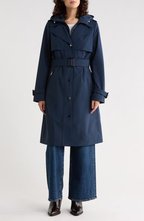 Belted Water Resistant Raincoat with Bib