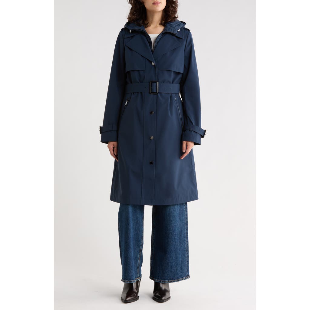 Bcbgeneration Belted Water Resistant Raincoat With Bib In Navy