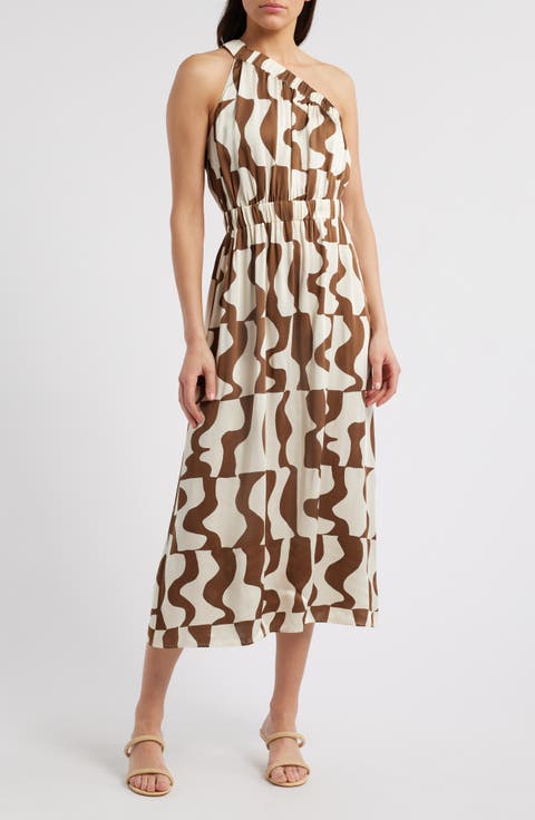 India Asymmetric Geo Print Midi Dress