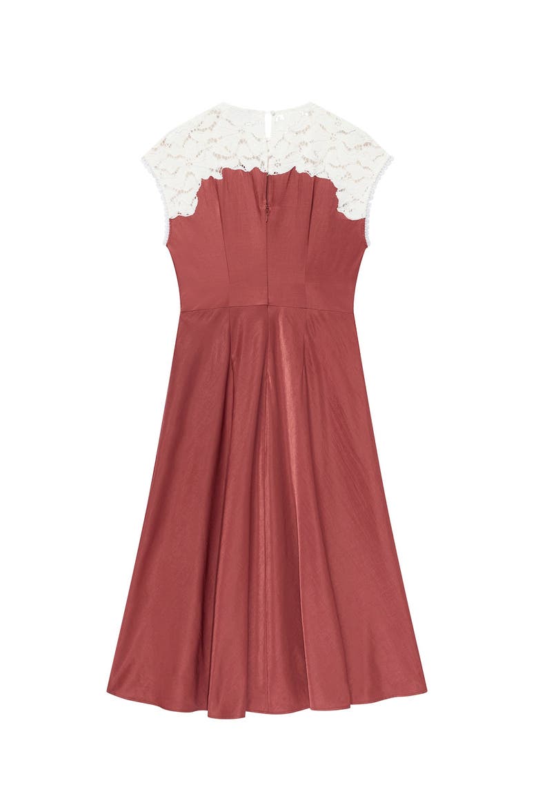 Lace Detail Midi Dress, Alternate, color, Brown