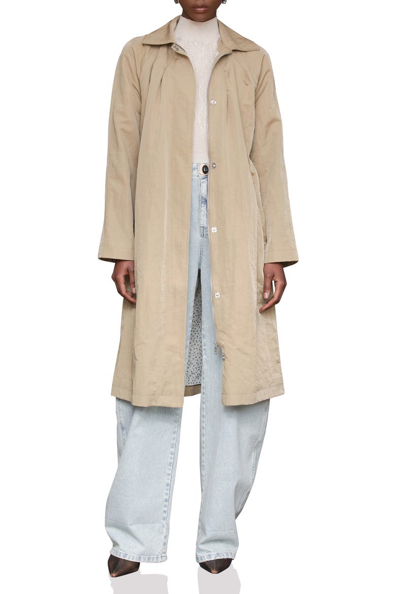 Nylon Pleated Rain Trench Coat, Main, color, FAWN