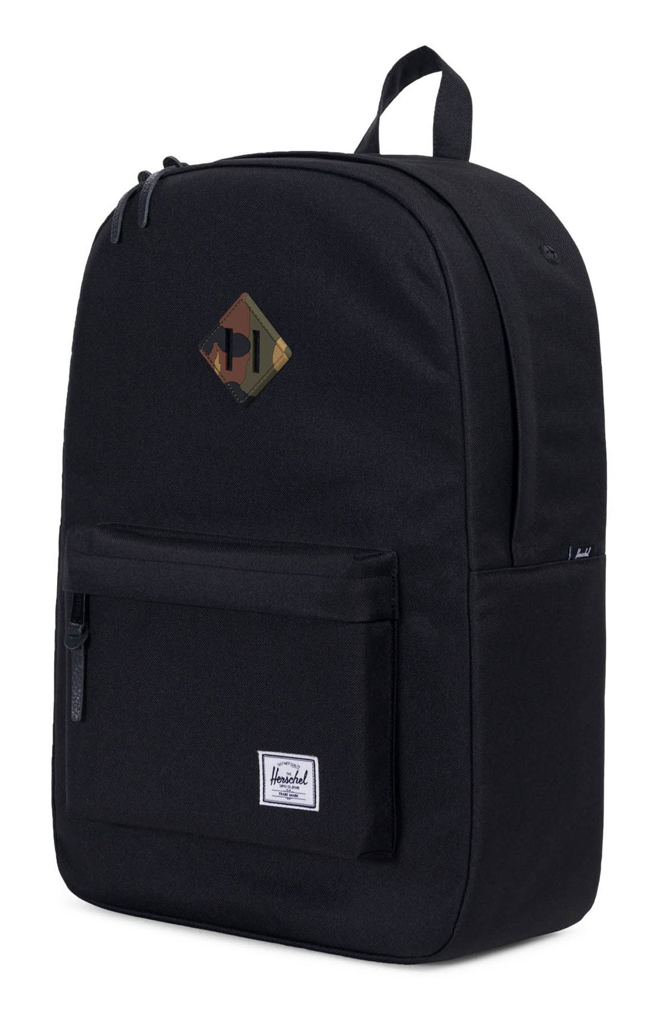 Heritage Backpack, Alternate, color, BLACK/ WOODLAND CAMO