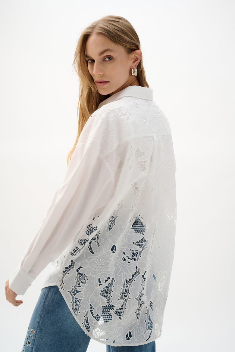 Cotton Lace Boxy Blouse With Embroidery, Alternate, color, white