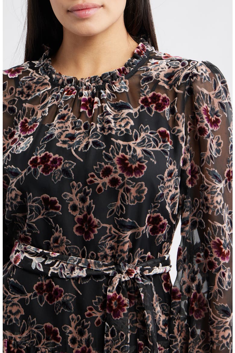 Burnout Velvet Floral Long Sleeve Fit & Flare Dress, Alternate, color, BLACK MULTI