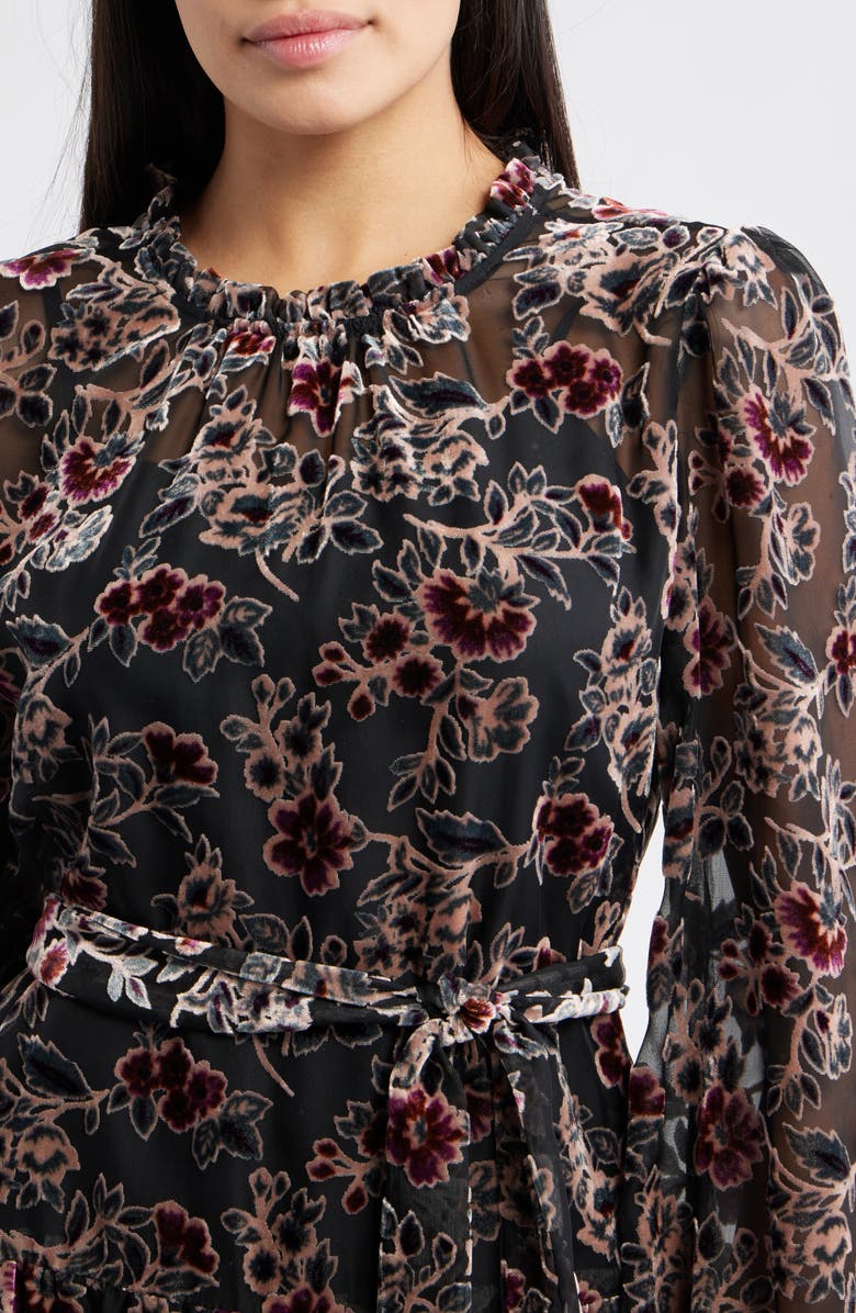 Julia Jordan Burnout Velvet Floral Long Sleeve Fit & Flare Dress, Alternate, color, Black Multi