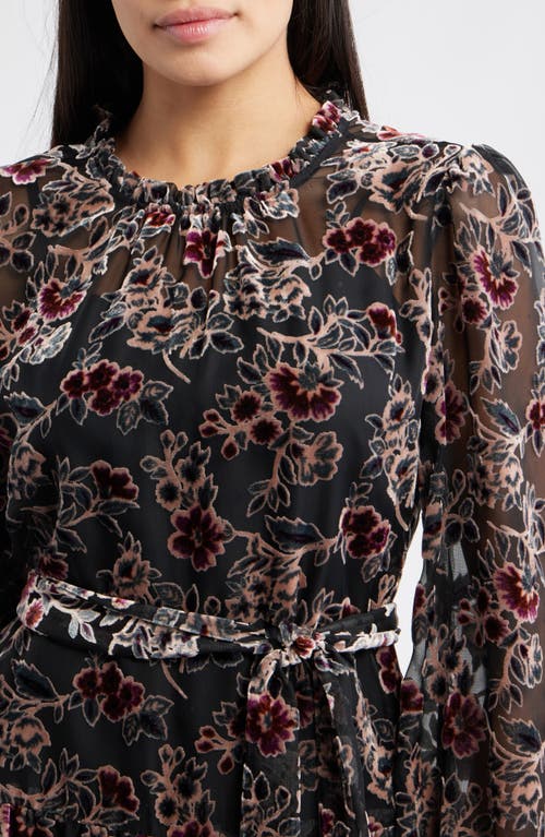 Julia Jordan Burnout Velvet Floral Long Sleeve Fit & Flare Dress In Multi