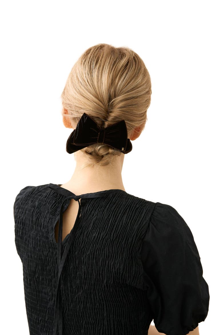 Cannelle Brown Velvet Bow Barette, Alternate, color, Brown