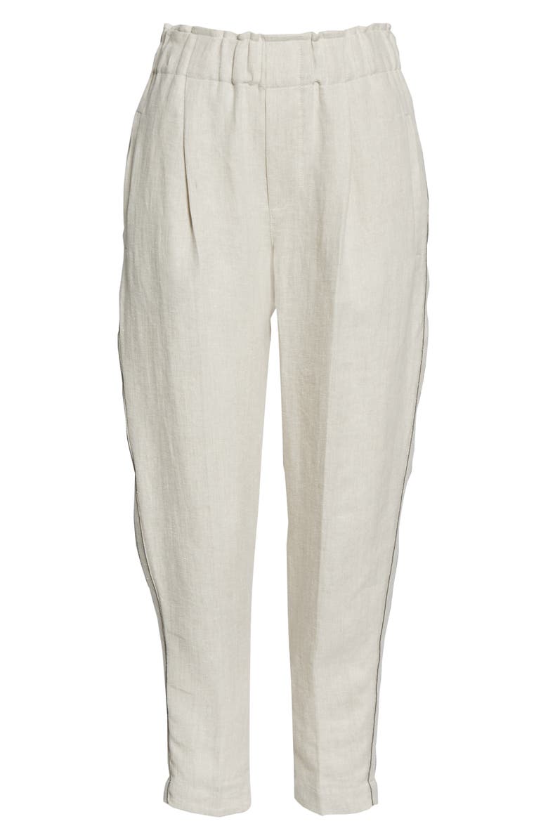 Brunello Cucinelli Monili Stripe Linen Pull-On Crop Pants, Alternate, color, 