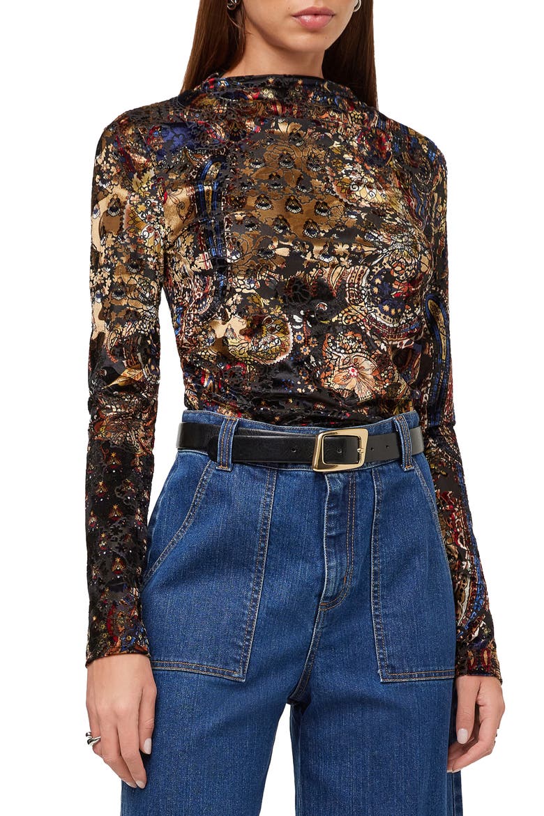 Khami Velvet Burnout Mock Neck Top, Alternate, color, PRINT