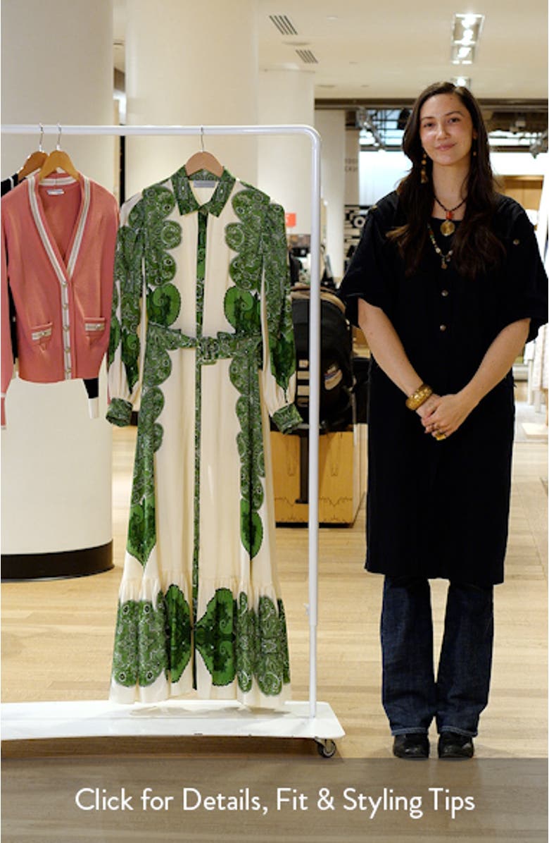 The Harley Regent Placed Paisley Long Sleeve Stretch Silk Maxi Shirtdress, sales video thumbnail