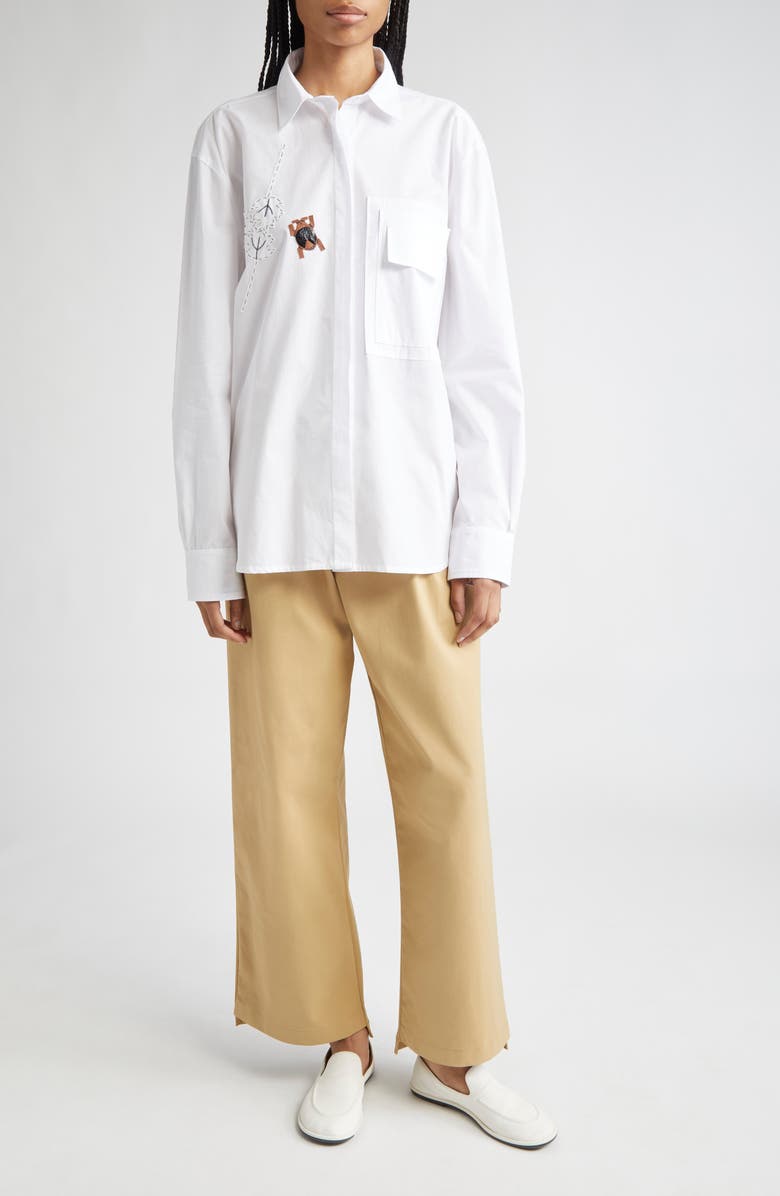 KÚR Beetle Embroidered Oversize Cotton Poplin Button-Up Shirt, Alternate, color,