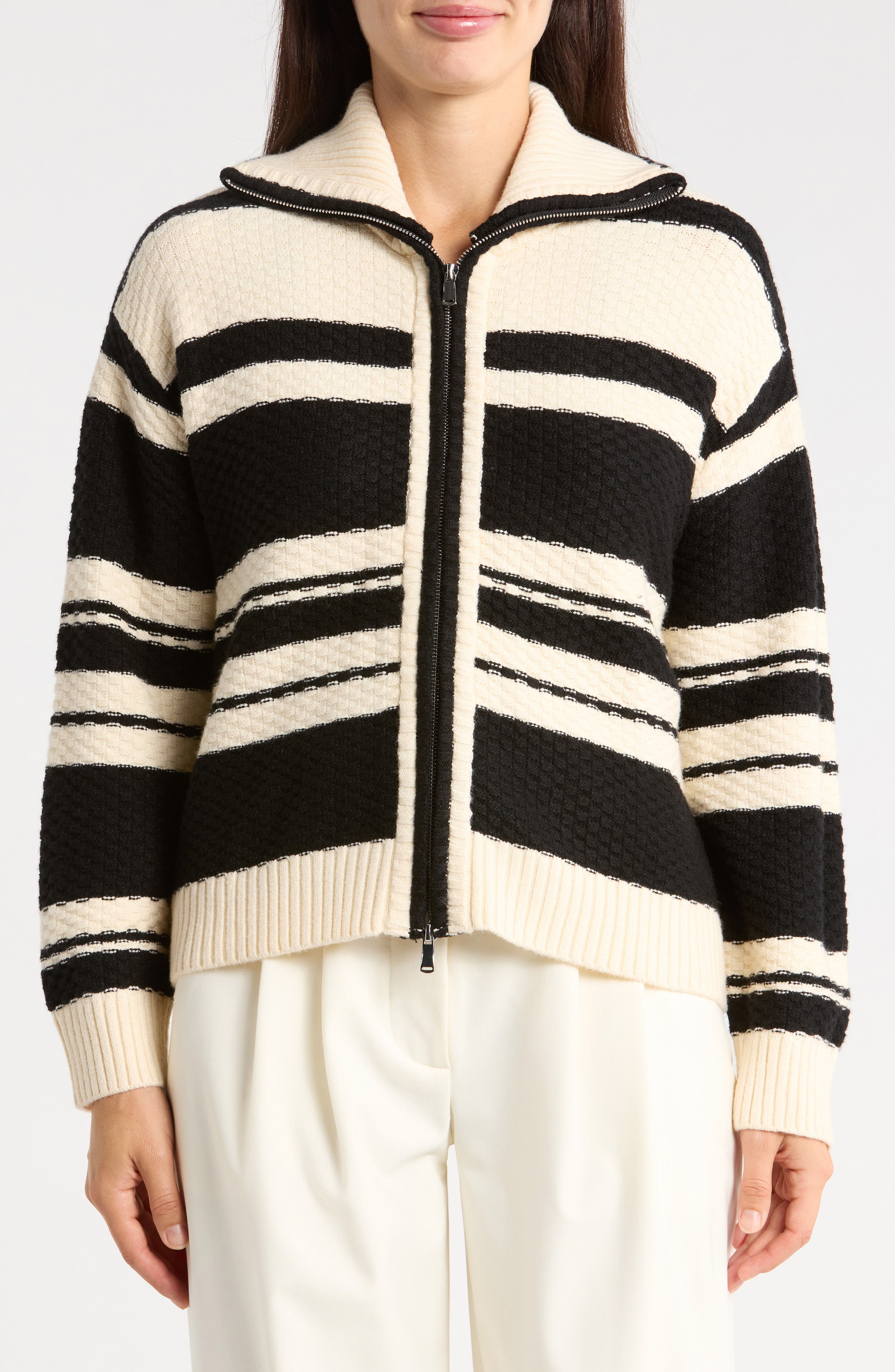 Striped Zip Cardigan