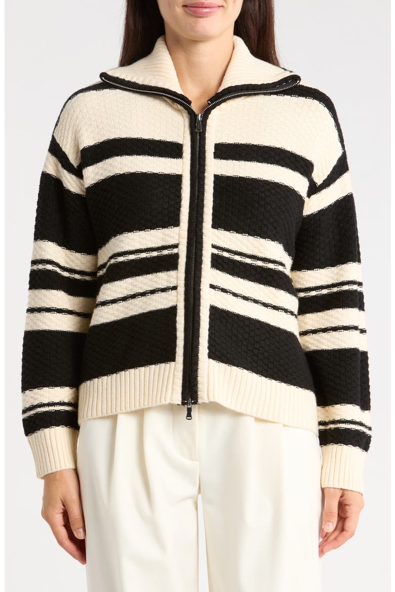 Striped Zip Cardigan, Main, color, CREAM/ BLACK