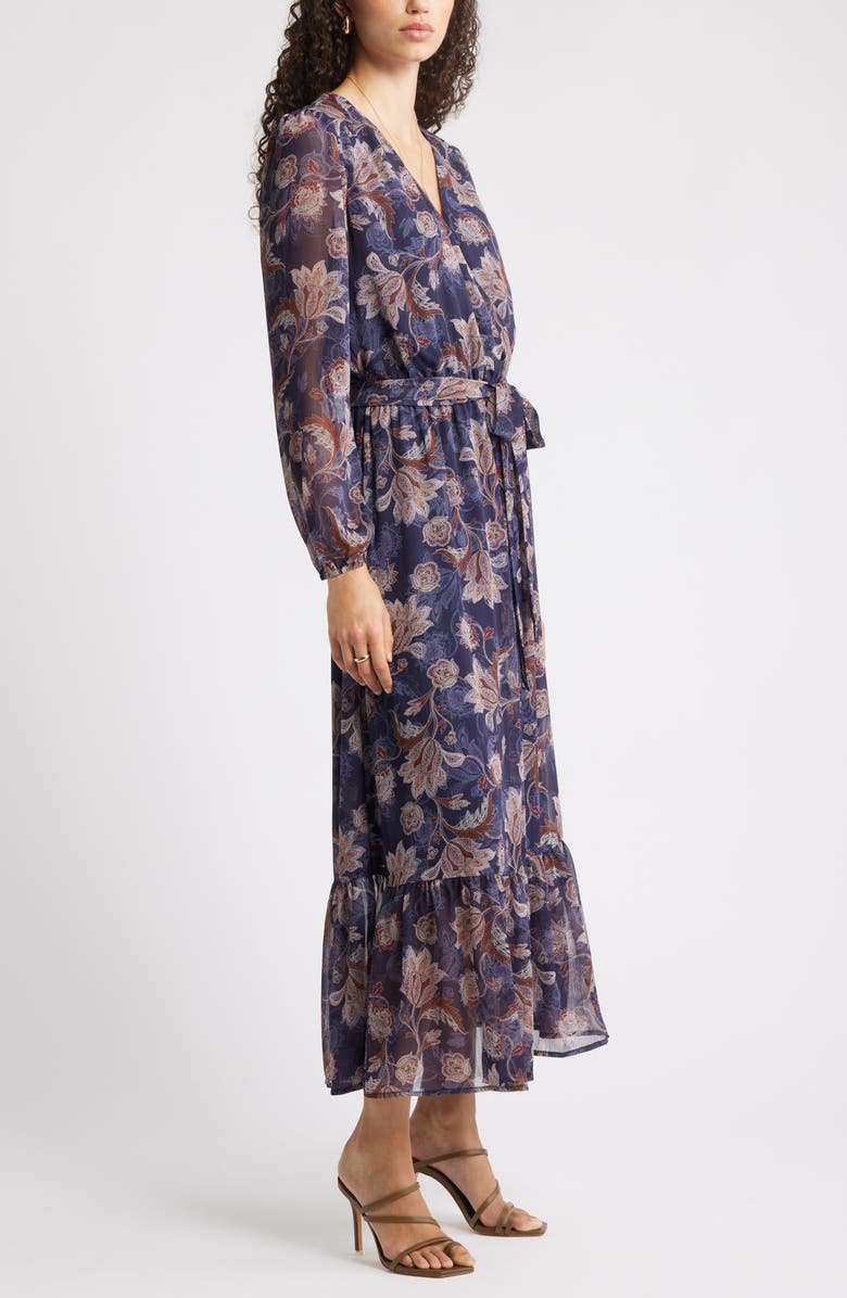 Chelsea28 Long Sleeve Faux Wrap Dress, Alternate, color, Navy Shayna Floral