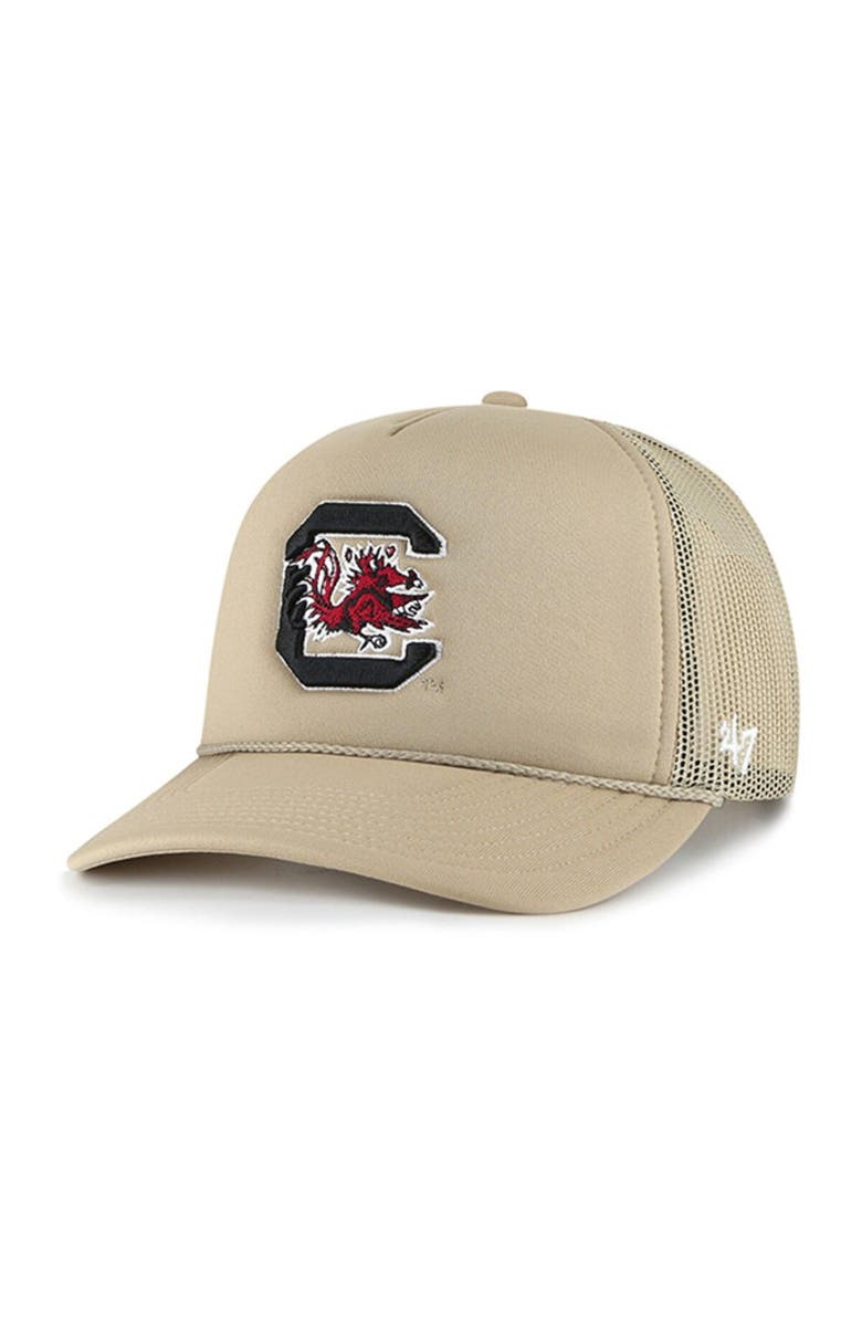 '47 Men's '47 Khaki South Carolina Gamecocks Foam Front Mesh Trucker Snapback Hat, Main, color, 
