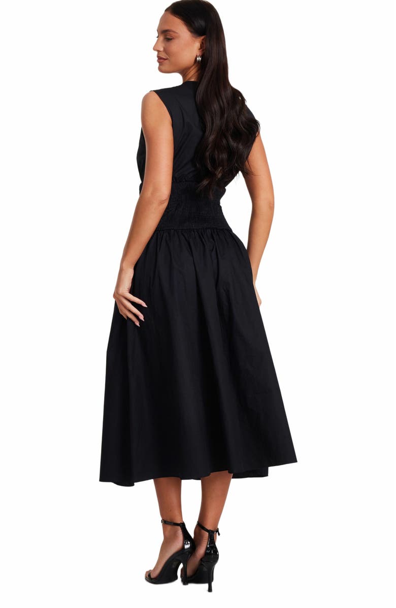 QUIZ Poplin Sheered Waist Maxi Dress, Alternate, color, Black