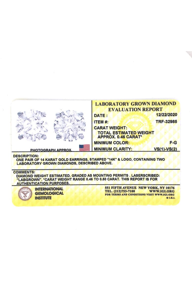 Haus of Brilliance IGI 14K White Gold 1/2 Cttw Lab Grown Diamond Stud Earrings, Alternate, color, White