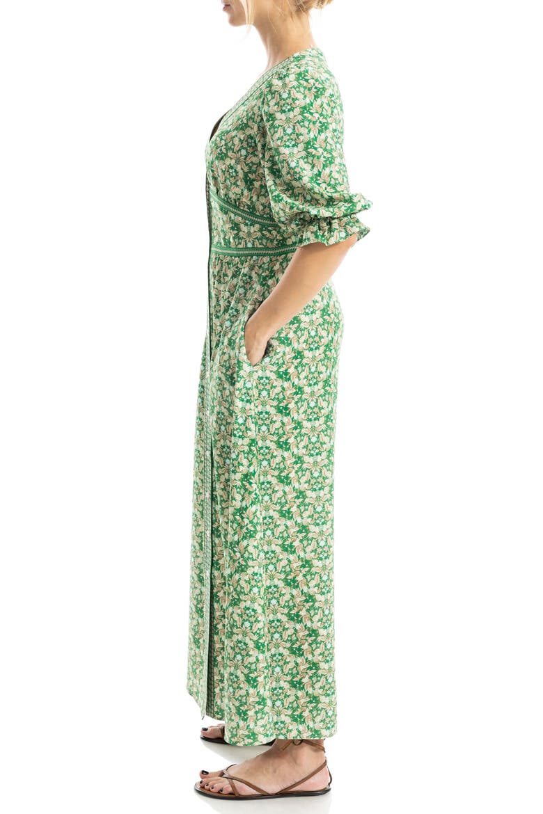 V-Neck Puff Sleeve Maxi Dress, Alternate, color, GREEN/ PINK