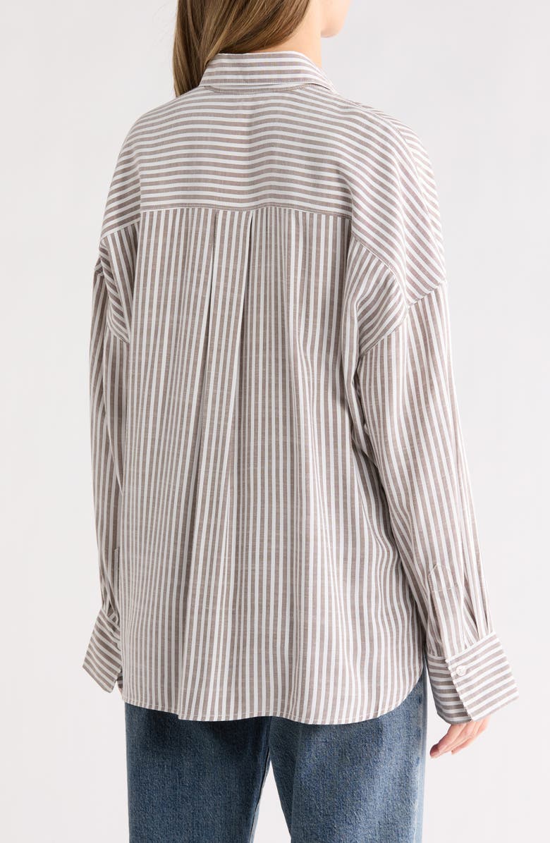 MAX STUDIO Oversize Stripe Button-Up Shirt, Alternate, color, Toffee/ Black Frame Stripe