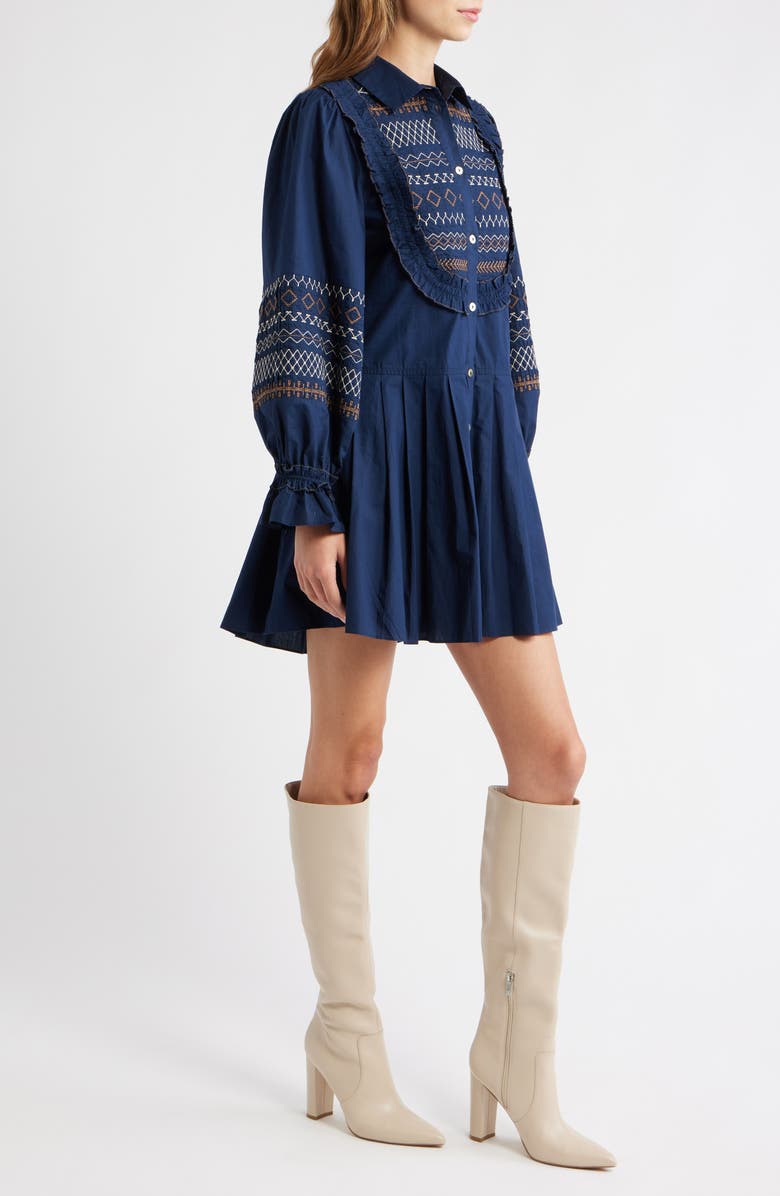 LOVE THE LABEL Walton Embroidered Long Sleeve Mini Shirtdress, Alternate, color, Pagent Blue